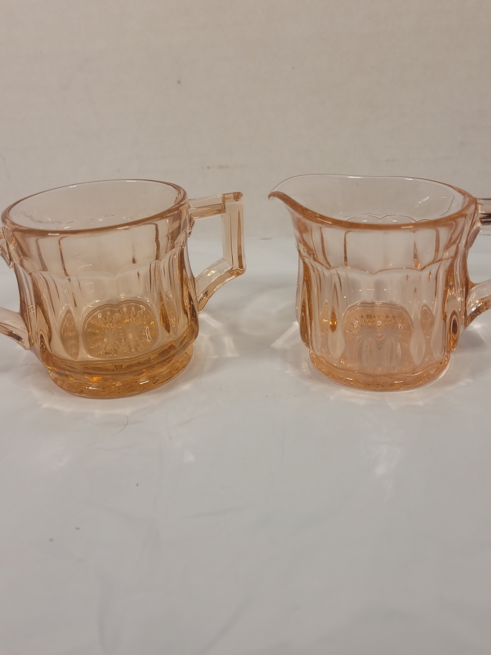 Vintage HEISY Pink Depression Glass Mini Creamer & Sugar Bowl Set USA